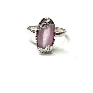 Oval Pink Stone Sterling Silver 925 Ring Size- Almost 6
